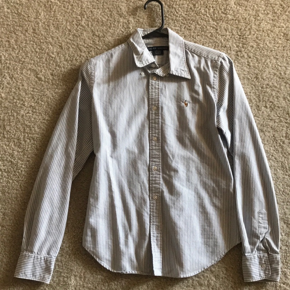 Navy blue striped blouse